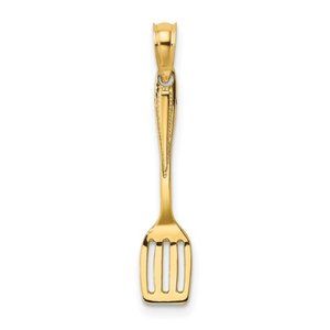 14K Yellow Gold 3-D Polished Spatula Cooking Novelty Necklace Charm Pendant chef